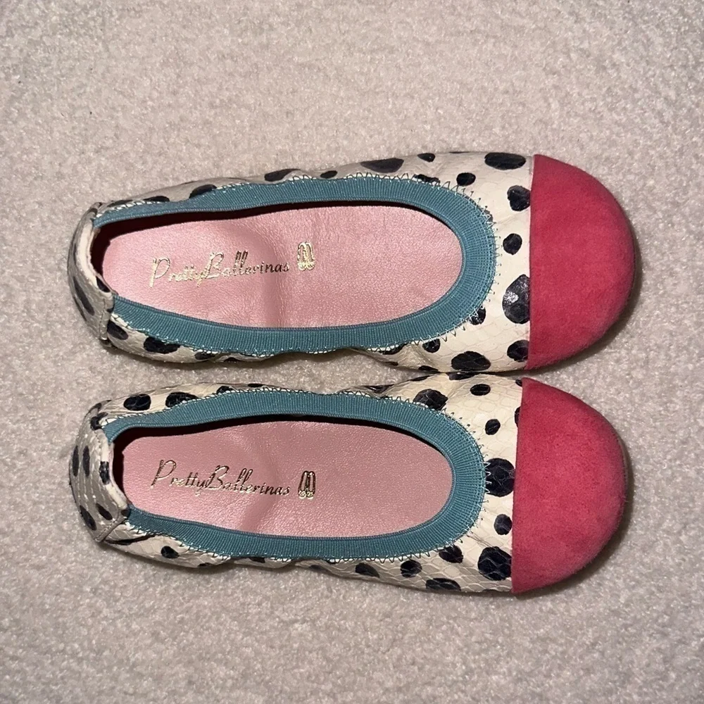 Pretty Ballerinas Kids Handmade Valerie Polka Dot Croc Embossed Leather Flats